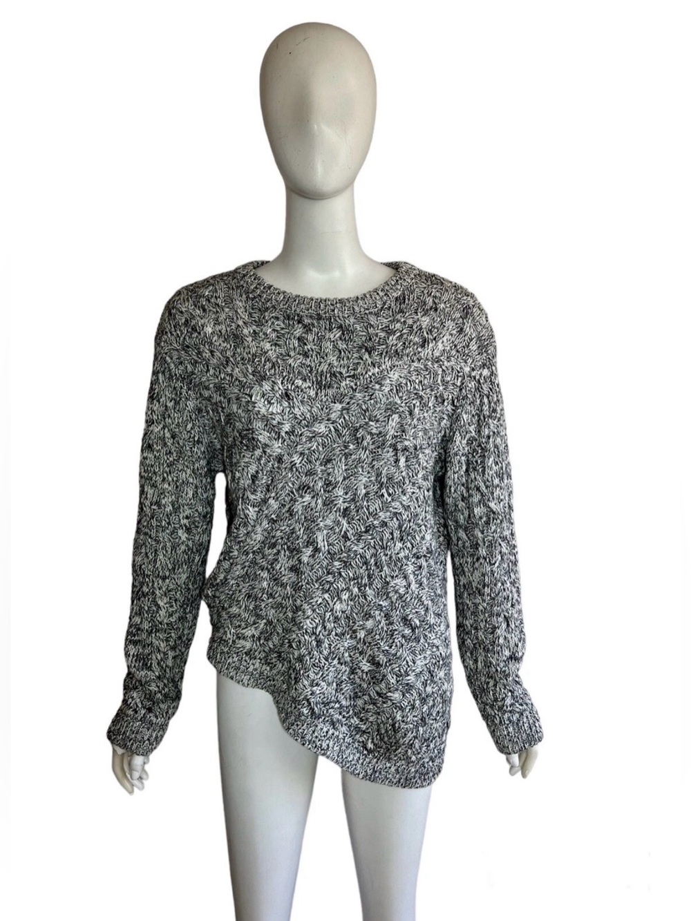 C/Meo Collective Cotton Blend Crewneck Gray Black Marled Fisherman Sweater Sz S - Picture 2 of 10